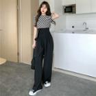 Checker Crop T-shirt / One-shoulder Wide-leg Jumper Pants