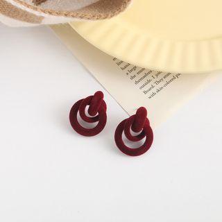 Layered Flocking Hoop Dangle Earring 1 Pair - S925 Silver - Red - One Size