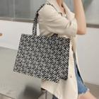 Patterned Canvas Tote Bag Black & Gray - One Size