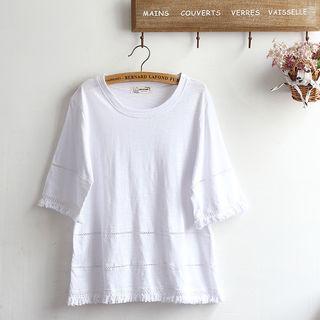 Plain Tasseled Short Sleeve T-shirt