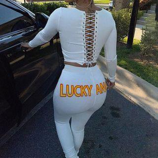 Set: Lace-up Back Cropped T-shirt + Lettering Print Pants