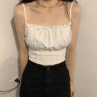 Ruched Camisole Top / Fray Hem Mini A-line Denim Skirt