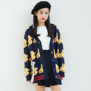 Patterned Contrast-stripe Knit Cardigan