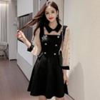 3/4-sleeve Two-tone Mini A-line Dress
