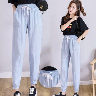 Drawstring Plain Jeans