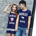 Couple Matching Lettering Tipped Short Sleeve T-shirt / Tipped Tank Dress