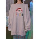 Peko Gogo88 Embroidered Loose-fit Pullover Oatmeal - One Size