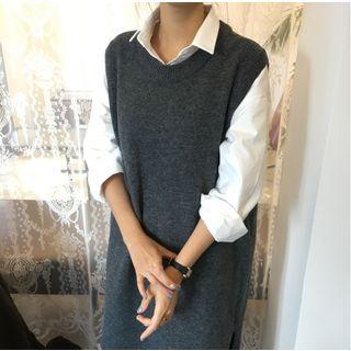 Long Sleeve Shirt / Sleeveless Knit Dress