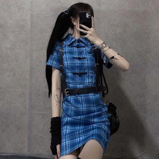 Short-sleeve Plaid Mini Dress / Harness