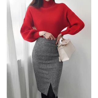 Slit-front Houndstooth Skirt