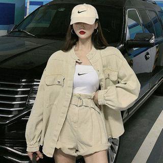 Oversized Cropped Denim Jacket / High Waist Shorts