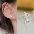 925 Sterling Silver Rhinestone Mouse Earring 1 Pair - Silver - One Size