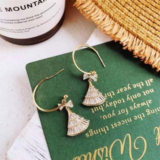 Rhinestone Fan Dangle Earring 1 Pair - 925 Silver - Silver - One Size