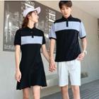 Couple Matching Color Block Short-sleeve Polo Shirt / Polo Shirt Dress / Plain Shorts