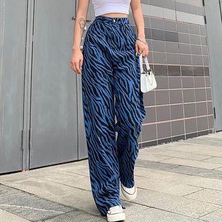 High Waist Zebra Print Wide Leg Jeans