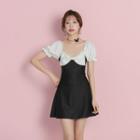 Short-sleeve Two Tone Swim Dress / Pouch / Set