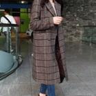 Long-sleeve Lapel Print Double-breasted Belt Medium Long Trench Coat