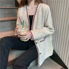 Long-sleeve Tweed Cardigan Off-white - One Size