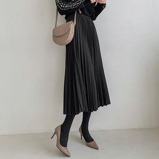 Accordion-pleat Monotone Maxi Skirt