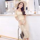 Off Shoulder Short-sleeve Top / Midi Lace Skirt