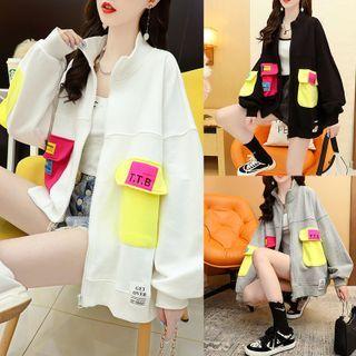 Pocketed Color Block Zip-up Jacket