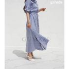 Drawstring-waist Striped Maxi Shirtdress Blue - One Size