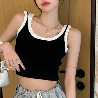Two Tone Knit Tank Top Mini Skirt