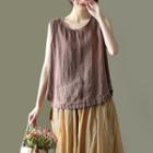 Embroidered Cotton Linen Sleeveless Top