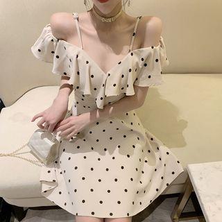 Cold-shoulder Mini Dotted A-line Dress