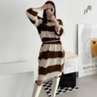Distressed Fluffy Stripe Sweater Dress