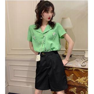 Short-sleeve Butterfly Shirt Green - One Size