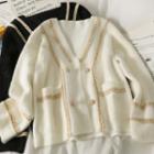 Glitter-trim Double-breasted Loose Cardigan