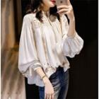 Long-sleeve Stand Collar Embroidered Blouse