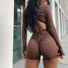 Long-sleeve Plain V-neck Romper