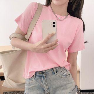 Short-sleeve Mock-neck Cropped Knit Top