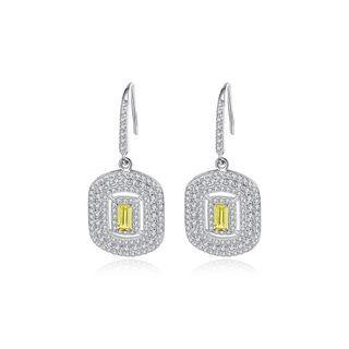 Sterling Silver Fashion And Elegant Bright Geometric Earrings With Yellow Cubic Zirconia Silver - One Size