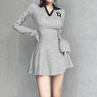 Long-sleeve Letter Embroidered Mini A-line Dress