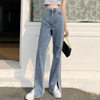 High Waist Slit Loose Fit Jeans