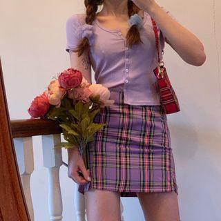 Plaid Split Mini Fitted Skirt