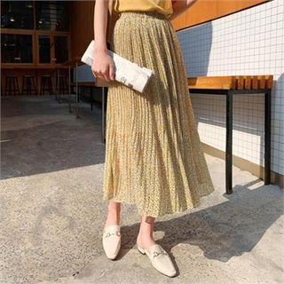 Band-waist Floral Print Pleated Skirt Yellow - One Size