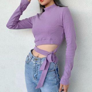 Mock-turtleneck Long-sleeve Cropped Top