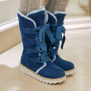 Platform Fleece-lined Lace-up Mid-calf Boots