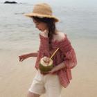 Floral Off-shoulder Elbow-sleeve Top