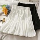 Elastic High-waist Plain Mini Skirt