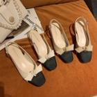 Two-tone Bow Block Heel Slingback Sandals