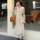 Bell-sleeve Midi Lace Dress / Knit Vest