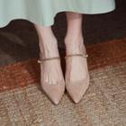 Flared Heel Pointed Mary Jane Pumps