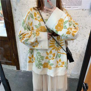 Flower Jacquard Oversize Sweater