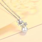 925 Sterling Silver Flower Faux Pearl Pendant Necklace Silver - One Size