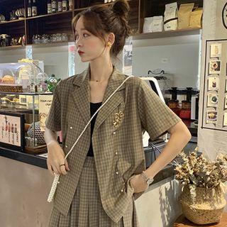 Plaid Short-sleeve Shirt / Mini A-line Pleated Skirt / Plaid Shorts